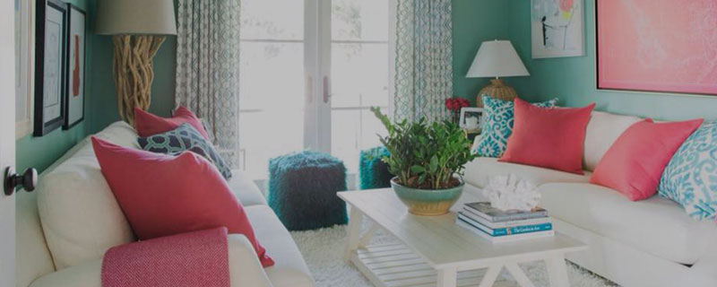 home interior with teal and pink accents
